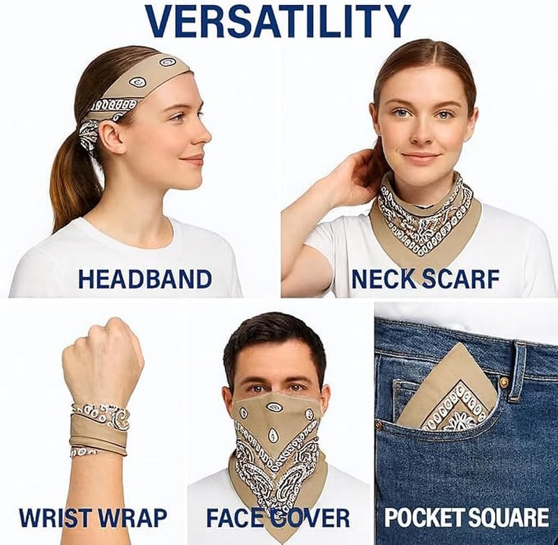 SUNRIBE 3 Pack Paisley Bandanas – 100% Cotton Square 21x21 Head Wrap, Headband, Face Cover, Neck Scarf for Men & Women - Image 3